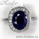Натуральный САПФИР, цирконы, золото, серебро. КОЛЬЦО р. 19